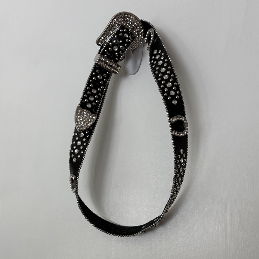 Black Studded Western-Style Belt with Silver Accents